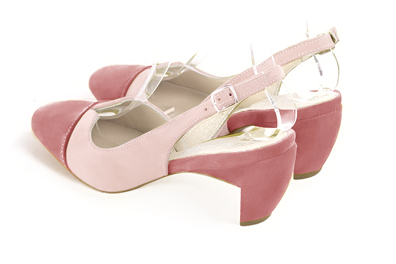 Dusty rose pink women's slingback shoes. Round toe. Medium comma heels. Rear view - Florence KOOIJMAN